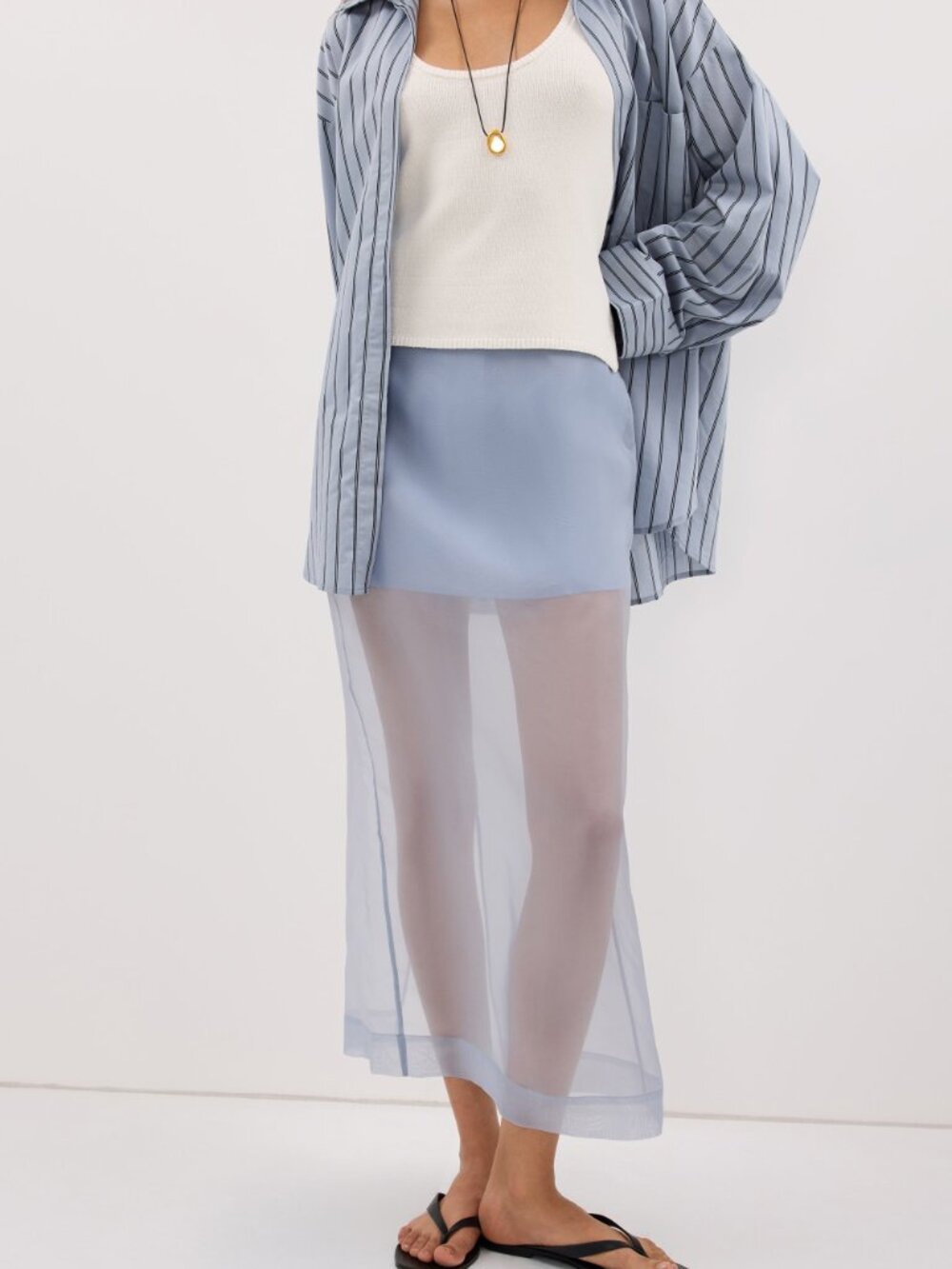 NEW Dissh Sian Dusty Blue Silk Organza Midi Skirt - Picture 1 of 6